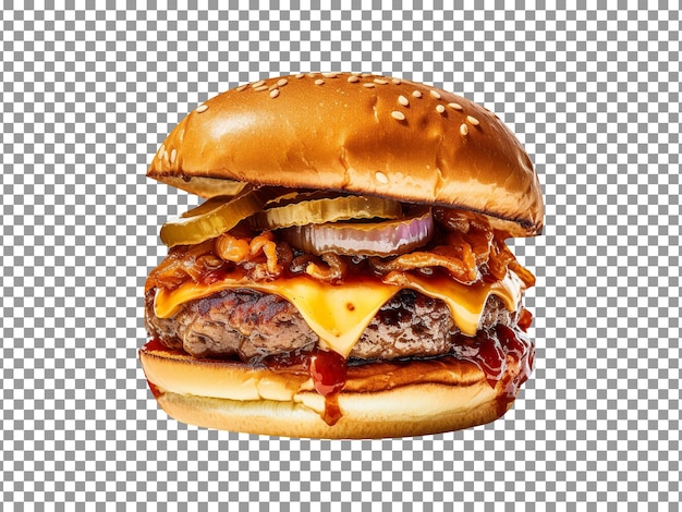 PSD pyszny burger z serem i wołowiną na przezroczystym tle