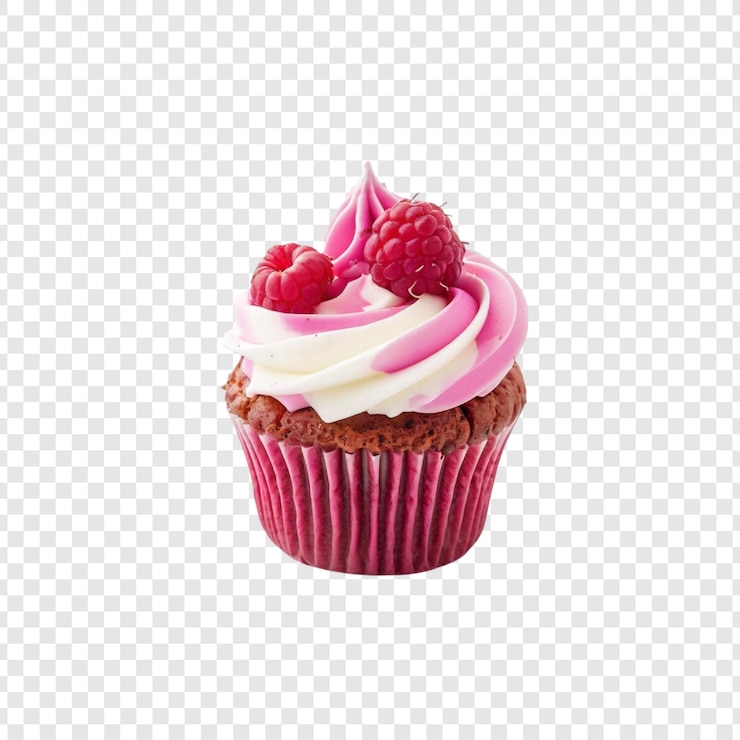 PSD pyszny cupcake z malinami z kręconą różową lodową rozkoszą