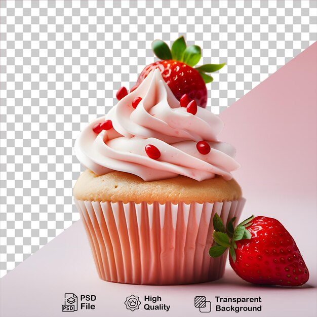 PSD pyszny cupcake z truskawką na szczycie izolowany na przezroczystym tle zawiera png