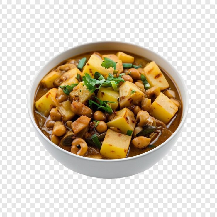 PSD pyszny gulasz z ziemniaków i fasoli, zdrowe warzywo curry