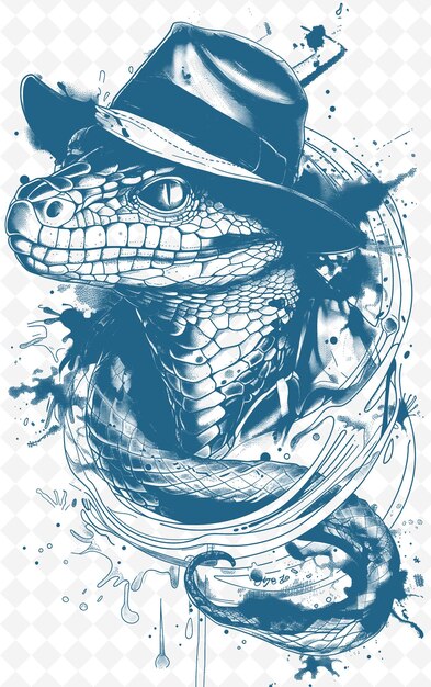 PSD python with a fedora and a mysterious expression poster desi animals sketch art vector collections