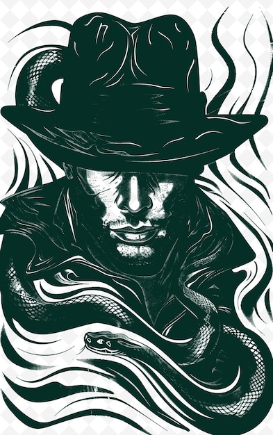 PSD python z fedorą i tajemniczym wyrazem poster desi animals sketch art vector collections