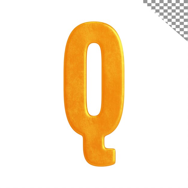 PSD q alphabet gold metallic on transparent background