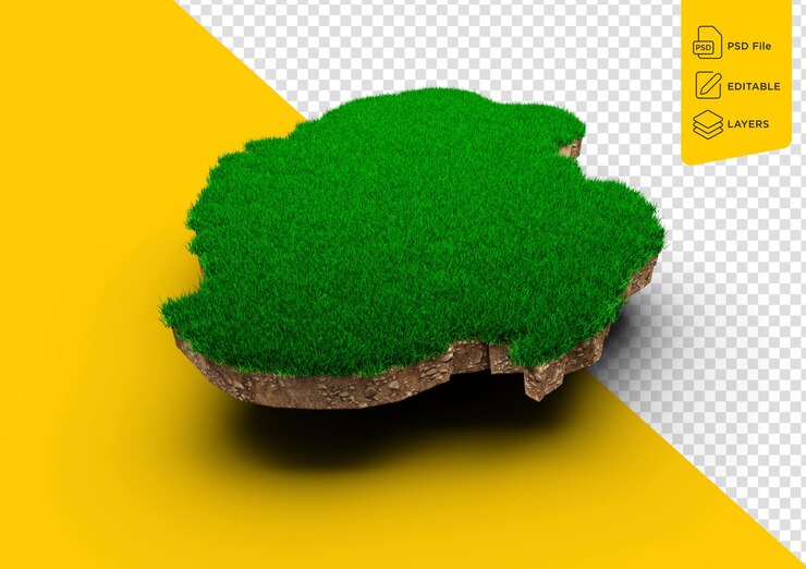 PSD qatar map soil land geology cross section with green grass and rock ground texture 3d illustration