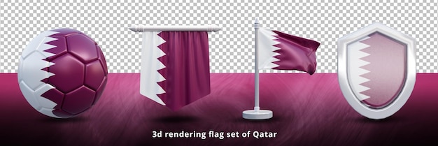 PSD qatar national flag set illustration or 3d realistic qatar waving country flag set icon