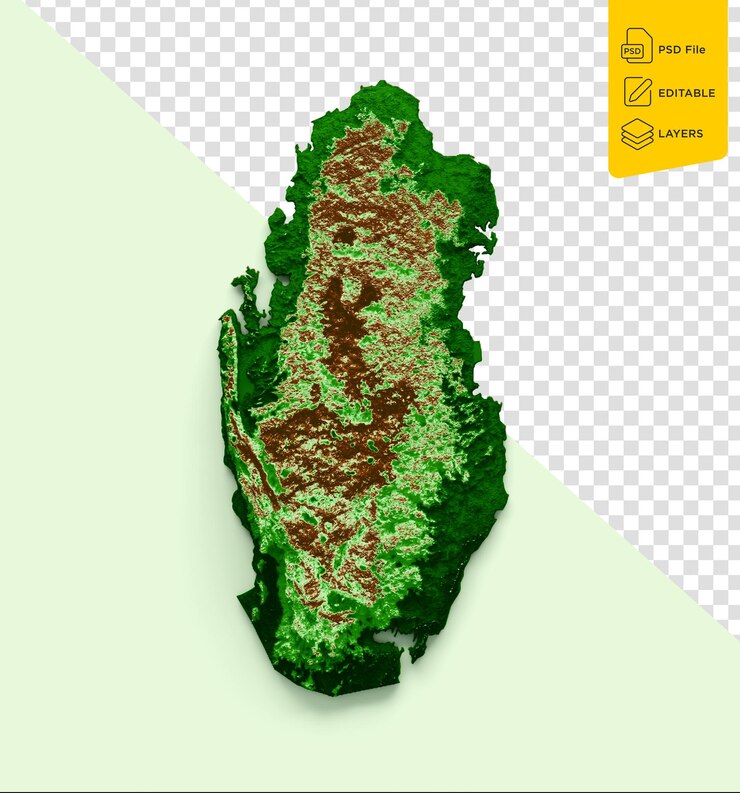 PSD qatar topographic map 3d realistic map color on pastel green background 3d illustration