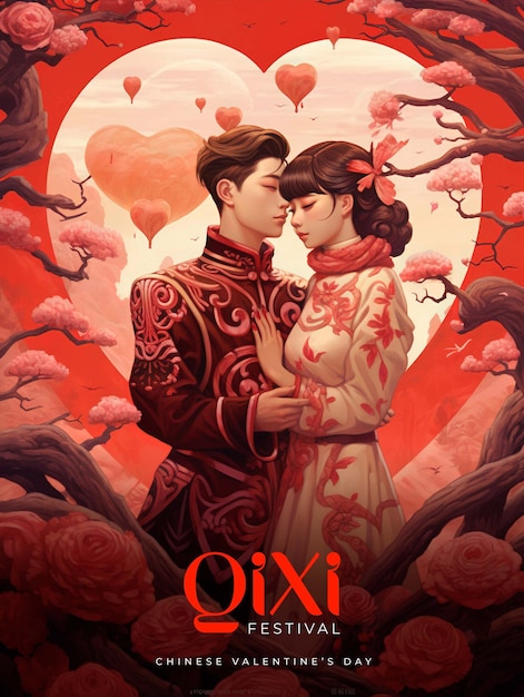 PSD qi xi day greeting poster