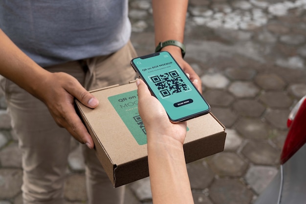 PSD qr code on box mockup design