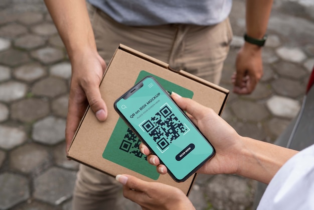 PSD qr code on box mockup design