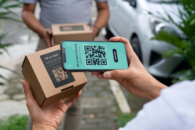 PSD qr code on box mockup design