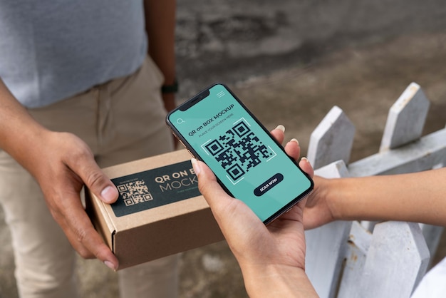 PSD qr code on box mockup design