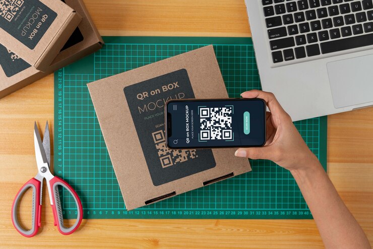 PSD qr code on box mockup design