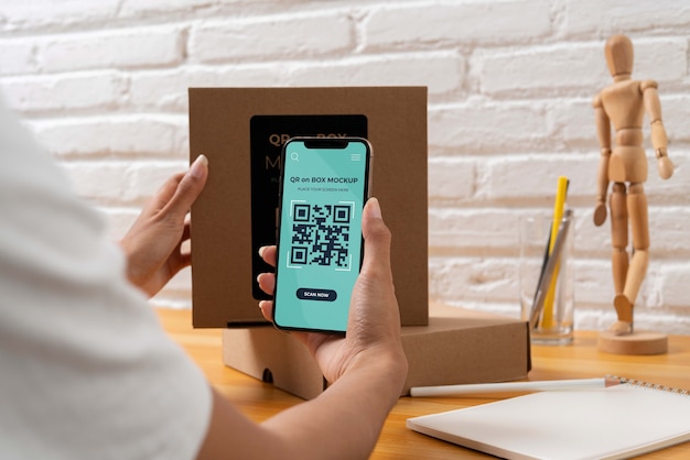 PSD qr code on box mockup design