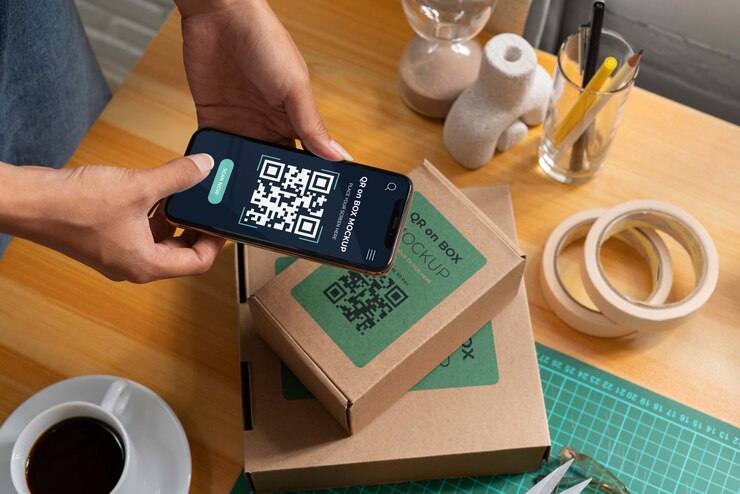 PSD qr code on box mockup design