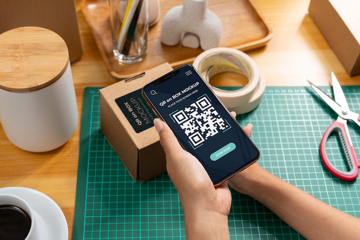 PSD qr code on box mockup design