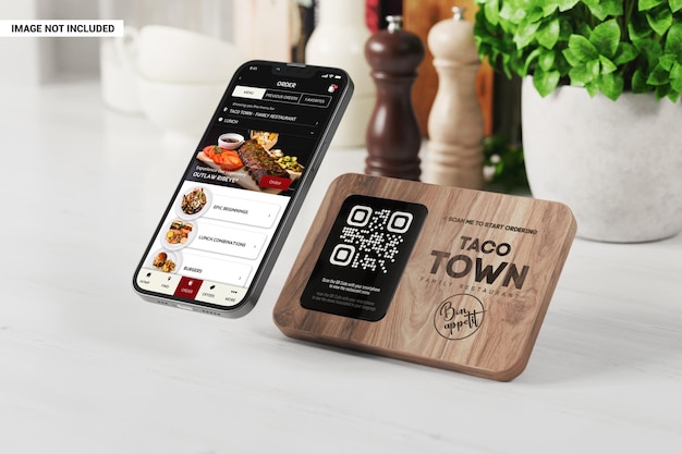 PSD mockup di menu contactless con codice qr