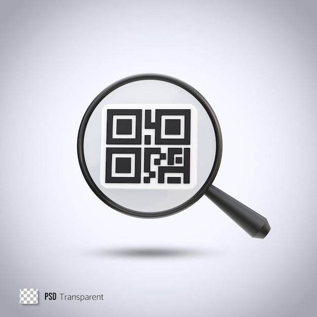 PSD qr-code in vergrootglas 3d-rendering