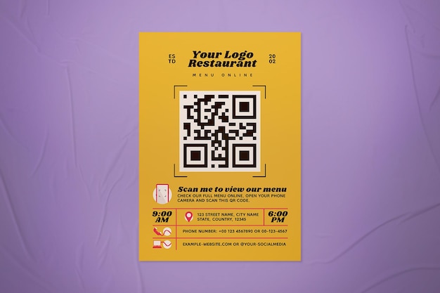 Volantino del menu online del codice qr