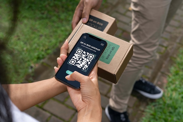 PSD qr-code op mockup-ontwerp van de doos