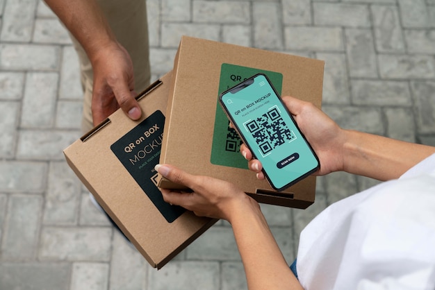 PSD qr-code op mockup-ontwerp van de doos