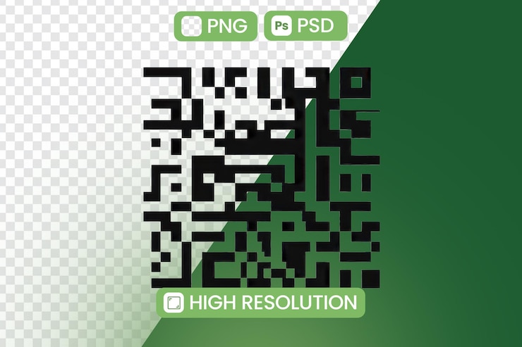 PSD qr code shows digital information access with high resolution and transparent background concept