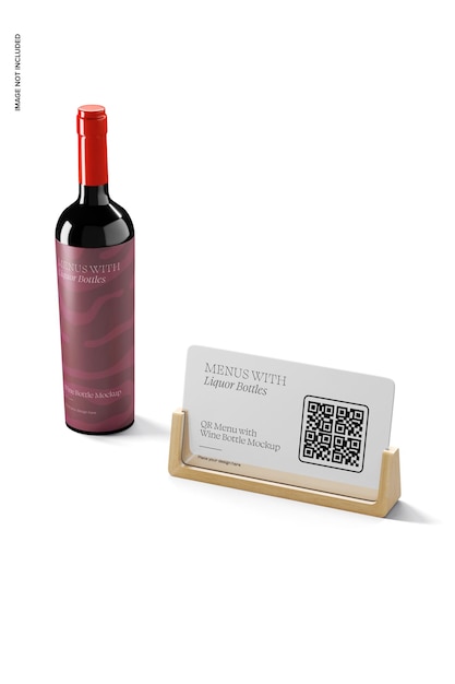 Qr menu with wine bottle mockup, perspective