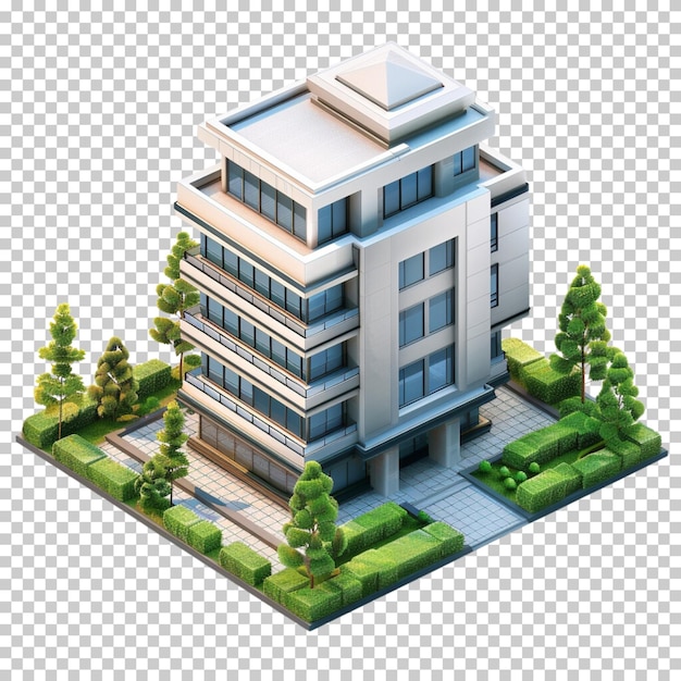 PSD quadruplex tenement house building isolated on transparent background