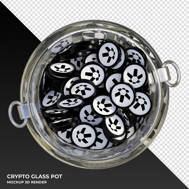 PSD quant qnt crypto coin top view clear glass pot