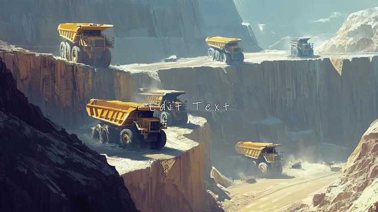 PSD quarry mining trucks on steep cliff faces