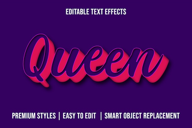 Queen - 3d text effects mockup premium psd