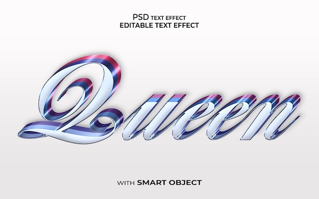 PSD Текстовый эффект королевы 3d стиль макет шрифта эффект