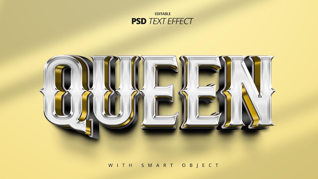 PSD disegno del modello di effetto del testo 3d dorato bianco della regina