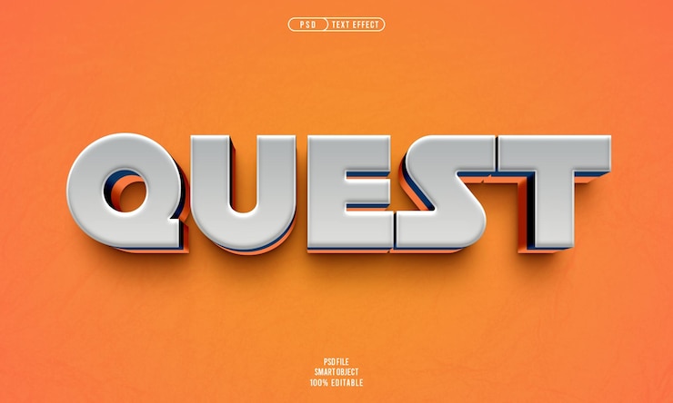 PSD quest 3d editable text effect yellow 3d text