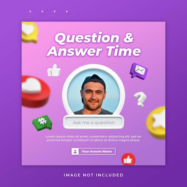 PSD ソーシャルメディア投稿instagramクリエイティブテンプレートの質問と回答の時間