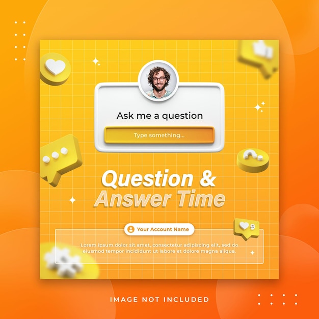 PSD ソーシャルメディア投稿instagramクリエイティブテンプレートの質問と回答の時間