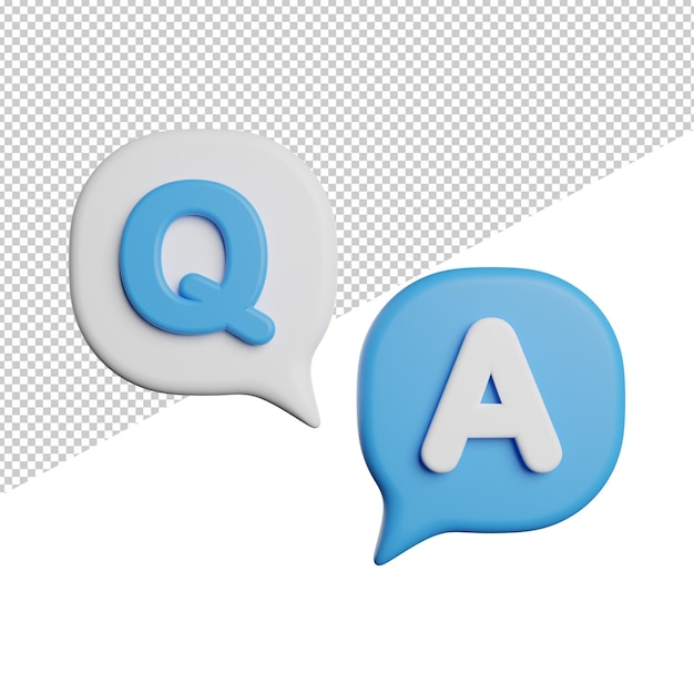 Question and answer front view 3d rendering icon illustration on transparent background