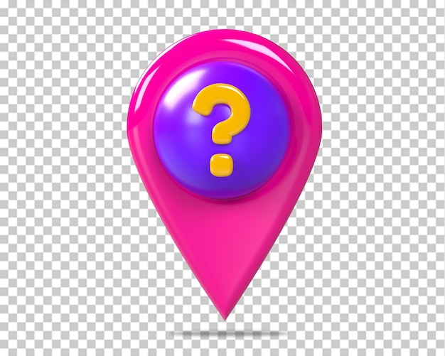 Question mark and location pointer 3d icon on isolated background