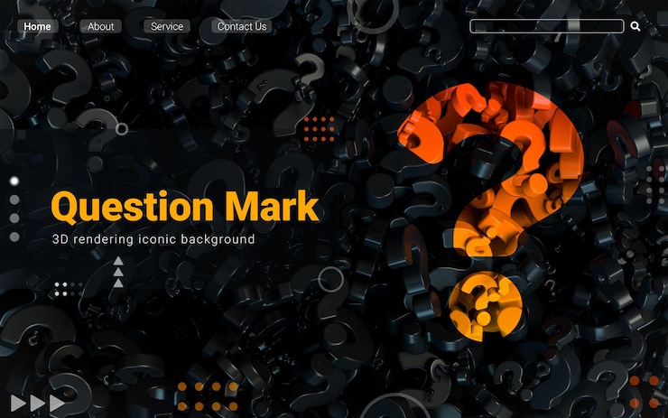 PSD question mark sign dark abstract iconic background for web and social banner advertisement 3d render