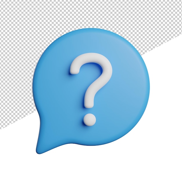 Question mark sign front view 3d rendering icon illustration on transparent background
