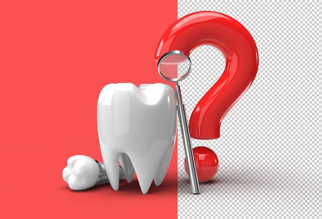 PSD punto interrogativo con il concetto di chirurgia degli impianti dentali rendering 3d file psd trasparente