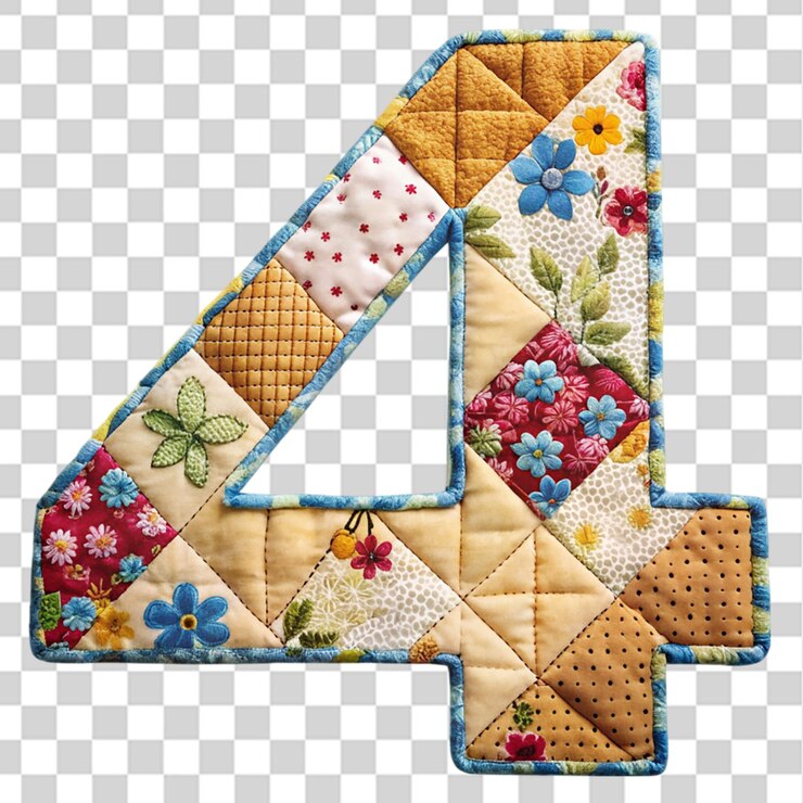 PSD quilted 4 number isolated on transparent background