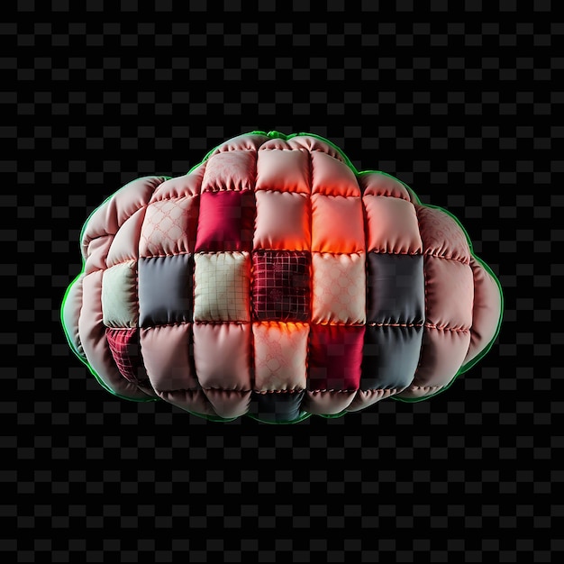 Quilted Nimbostratus Cloud met Patchwork Patterns Stitched Lines en P_Isolated_Neon_Objecta