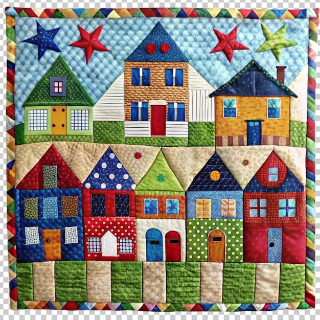 PSD quilted wall hanging with houses and flags