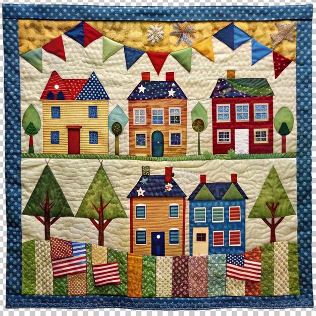 PSD quilted wall hanging with houses and flags