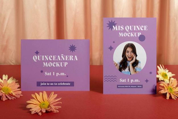 Quinceanera birthday party standing invitation mock-up
