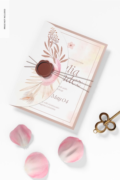 PSD quinceañera card with wax seal mockup