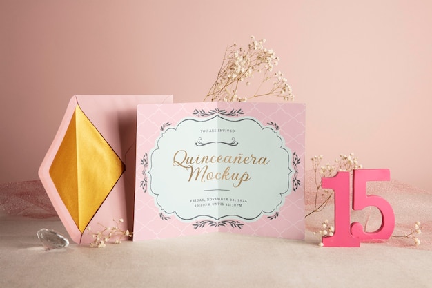 PSD quinceanera invitation mockup design