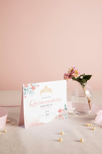 PSD quinceanera invitation mockup design