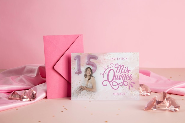 PSD quinceanera invitation mockup design