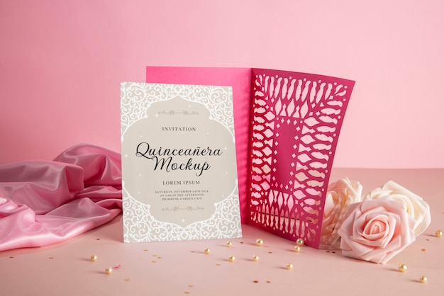 PSD quinceanera invitation mockup design